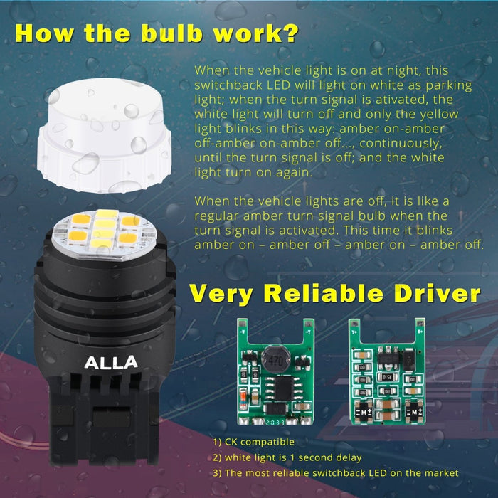 7443 7444NA Switchback LED Bulbs Turn Signal Lights, White/Amber Yellow -Alla Lighting