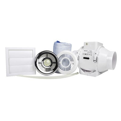 Airflow AV100T Shower Kit: 100mm Fan + Timer + LED Lamp