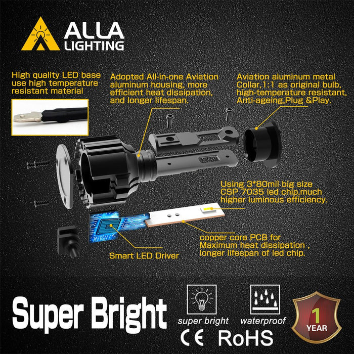 C-HR H1 LED Bulbs Headlights (Off-road) Fog Lights 6000K Xenon White -Alla Lighting