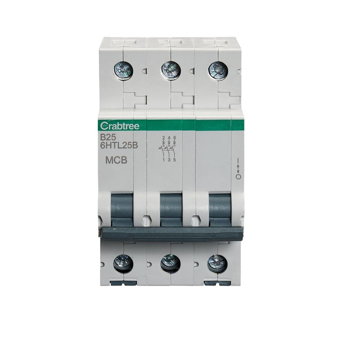 Crabtree 6HTL25B 25A TP MCB Type B 10kA