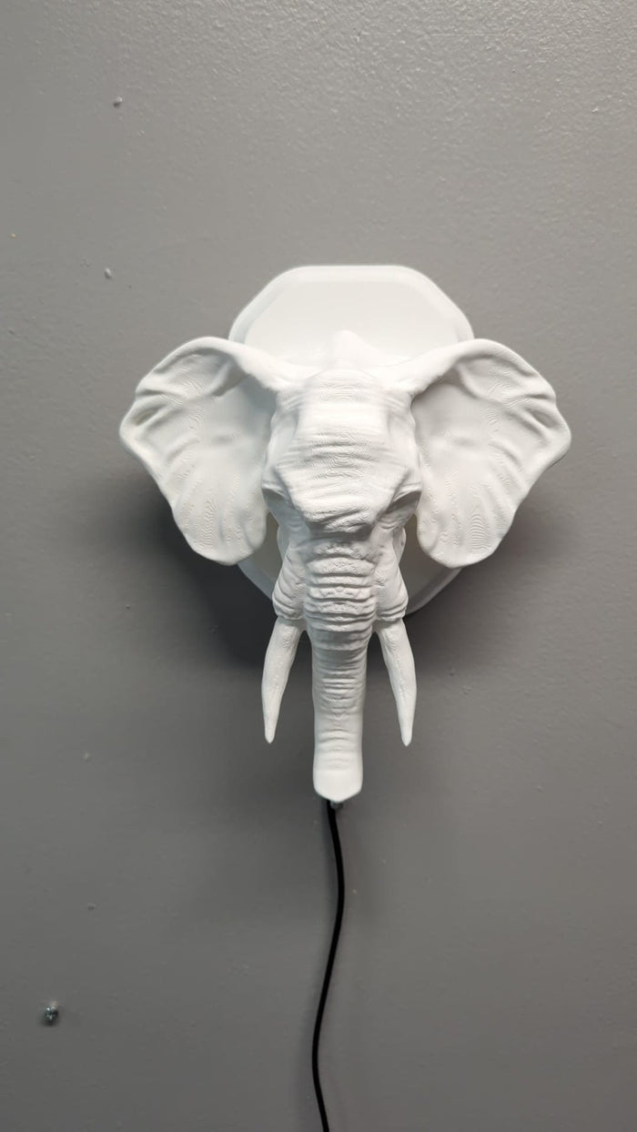 Elephant Head Wall Trophy Lamp – 3D Printed LED Wildlife Decor