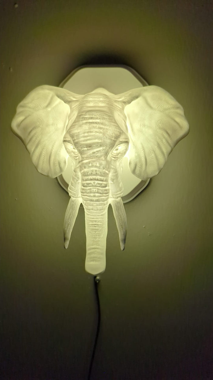 Elephant Head Wall Trophy Lamp – 3D Printed LED Wildlife Decor