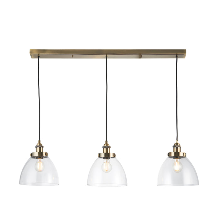 Endon 98114 Hansen 3-Light Linear Pendant – Dimmable Antique Brass Ceiling Light for Modern Spaces