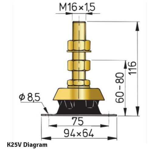 Flexible Engine Mounting - Type K25V - Max Load: 25kg