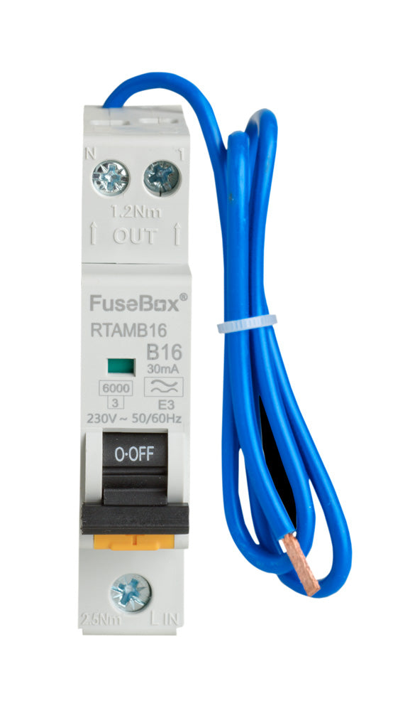Fusebox RTAMB16 16A Mini-RCBO 6kA 2 pole (B Curve) Type A (Now RTAMB16BD)