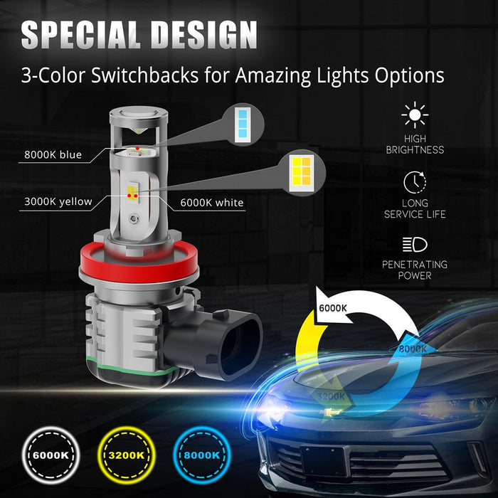 H10 9145 LED Switchback 9140 Fog Lights Bulbs | White, Yellow, Blue -Alla Lighting