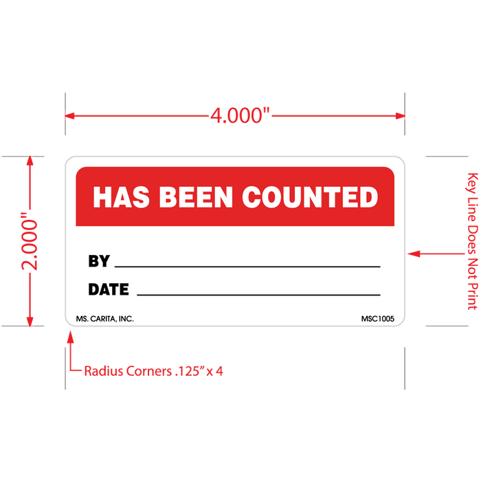 Has Been Counted Labels, 2 Inches x 4 Inches, 500 per Roll