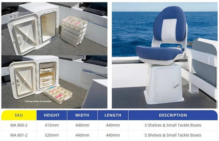 Oceansouth Boat Seat Boxes with 5 Shelves & Tackle Boxes - Bosuns Boat
