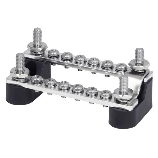 Relaxn 12-48V Heavy-Duty Stepped Buss Bar w/ Cover - 2 x 6 Way 4 Stud - 94(L) x 75(W) x 40(H)mm