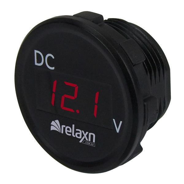 Relaxn 12/24V Black Flush Mount Volt Meter - Ø28mm Cut Out