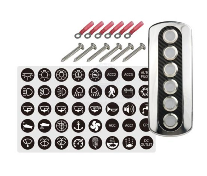 RELAXN PUSH BUTTON SWITCH PANELS - CARBON FIBRE VINYL WITH S/S BEZEL