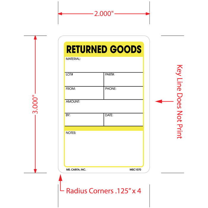Returned Goods Labels - 3 Inch x 2 Inch, 500 per Roll