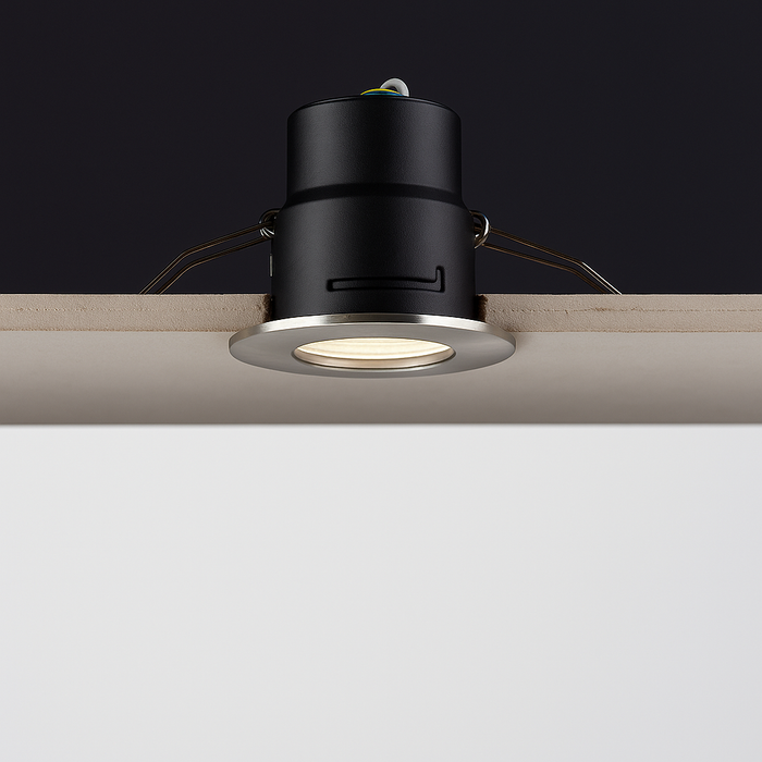 Saxby ShieldONE Fire Rated Dimmable GU10 Downlight in Satin Nickel (Brushed Chrome Effect)