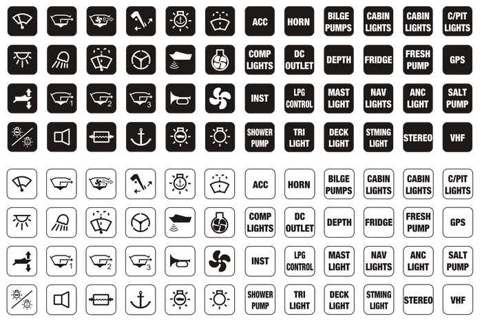 Viper LED Rocker Switch Name Plates - Black & White 12mm Square - Bosuns Boat