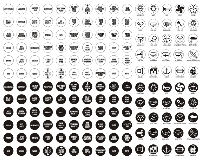 Viper Switch Panel Name Plates - Black & White 19mm Round - Bosuns Boat
