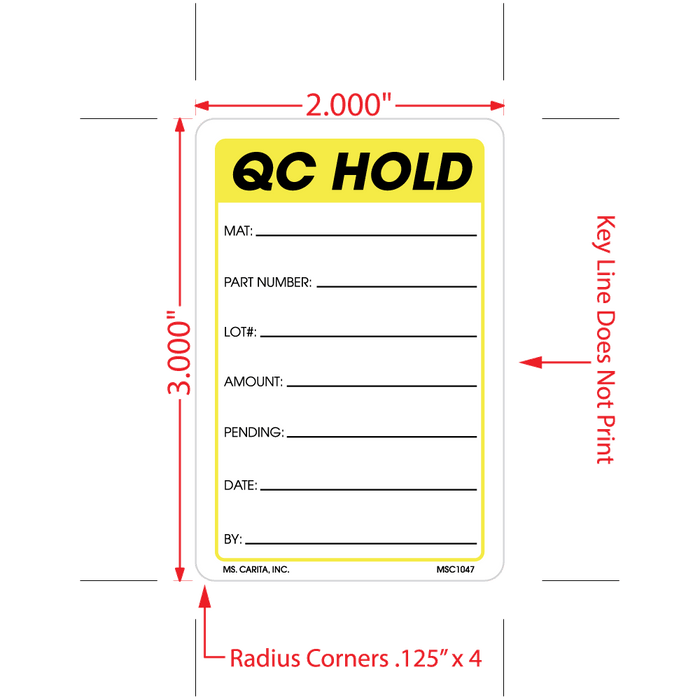 Yellow QC Hold Labels, 3 Inch x 2 Inch, 500 per Roll