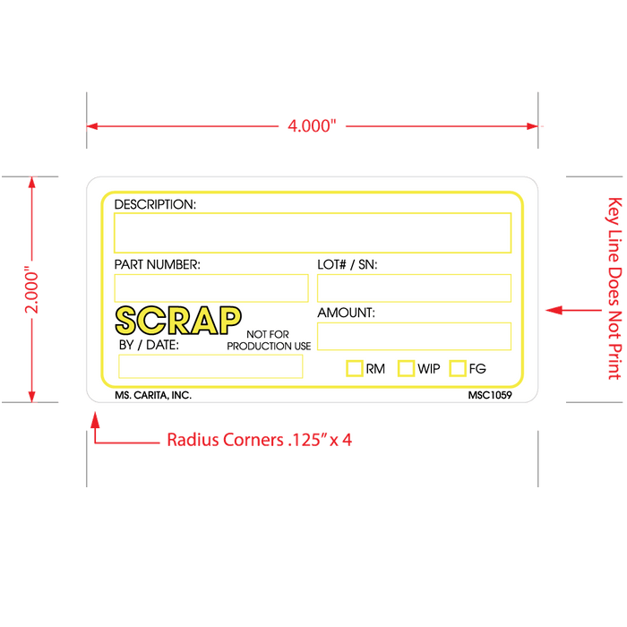 Yellow Scrap Labels, 2 Inch x 4 Inch, 500 per Roll